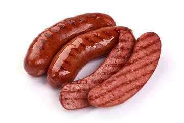Fried beer sausages, isolated on white background