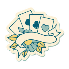 tattoo style sticker of cards and banner