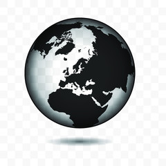 Europe map earth globe realistic 3d vector on transparent background