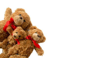 Family teddy bears on a white background .