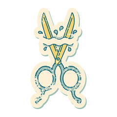 distressed sticker tattoo style icon of barber scissors