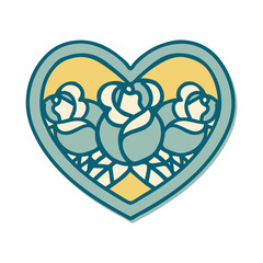 tattoo style sticker of a heart and flowers