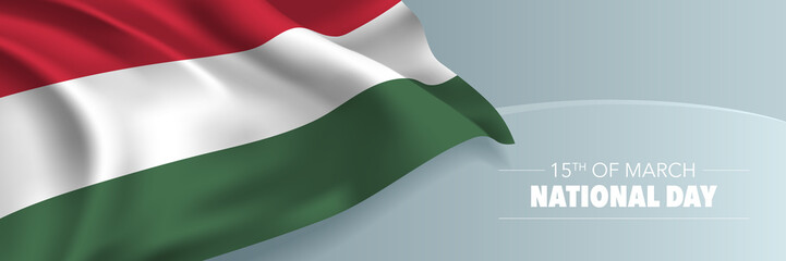 Hungary national day vector banner, greeting card.