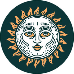 tattoo style icon of a sun with face