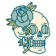 tattoo style icon of a skull and rose
