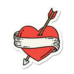 tattoo style sticker of an arrow heart and banner