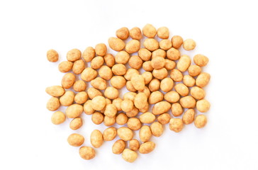 crispy sweet peanut coating coconut milk arranging on white background