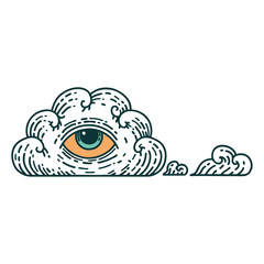 tattoo style icon of an all seeing eye cloud