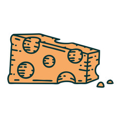 tattoo style icon of a slice of cheese