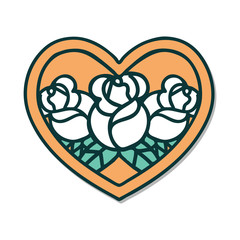tattoo style sticker of a heart and flowers