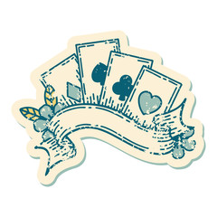 distressed sticker tattoo style icon of cards and banner