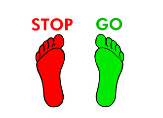 Stop or Go decision illustrated with red and green footprints