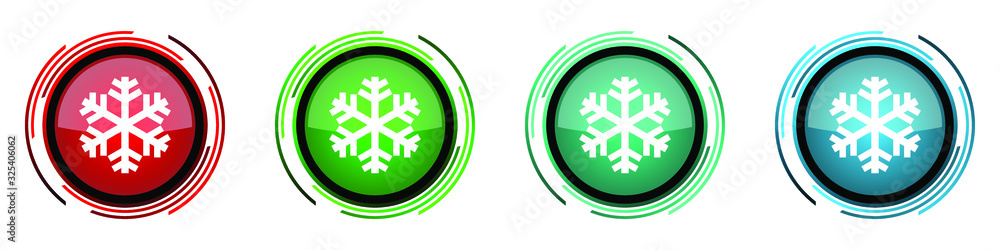 Poster Snow round glossy vector icons, set of buttons for webdesign, internet and mobile phone applications in four colors options isolated on white background