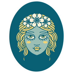 tattoo style icon of a maiden