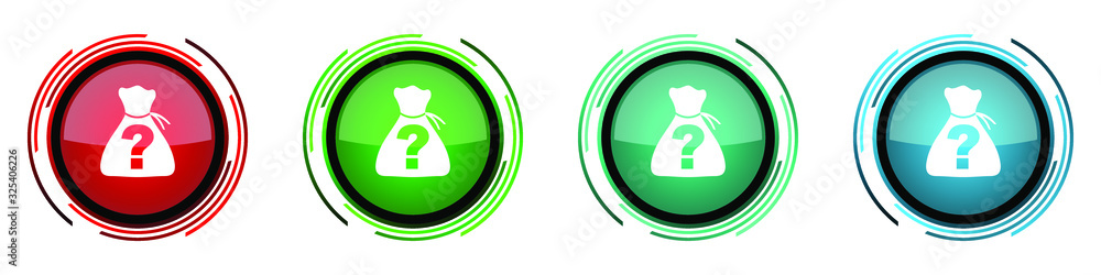 Poster Riddle round glossy vector icons, set of buttons for webdesign, internet and mobile phone applications in four colors options isolated on white background