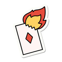 tattoo style sticker of a flaming card