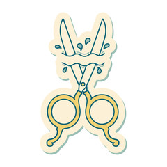 tattoo style sticker of barber scissors