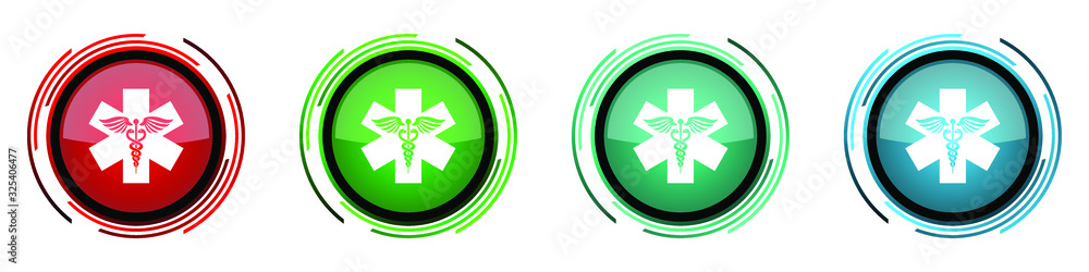 Fototapete emergency round glossy vector icons, set of buttons for webdesign, internet and mobile phone applica