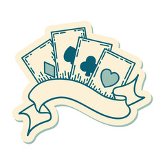 tattoo style sticker of cards and banner