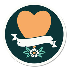 tattoo style sticker of a heart and banner
