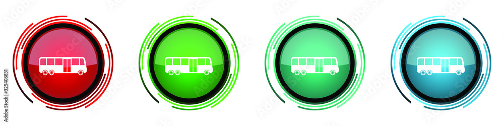 Leinwandbilder bus round glossy vector icons, set of buttons for webdesign, internet and mobile phone applications 