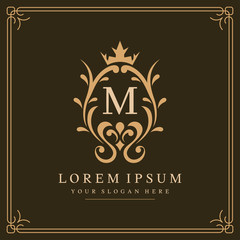 M letter vector logo template on brown background