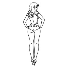 black line tattoo of a pinup swimsuit girl