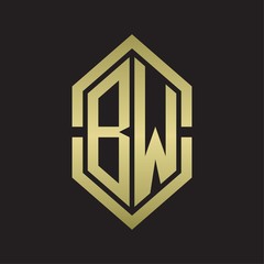 BW Logo monogram with hexagon shape and outline slice style with gold colors