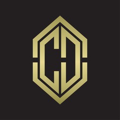 CD Logo monogram with hexagon shape and outline slice style with gold colors