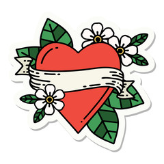tattoo style sticker of a heart and banner