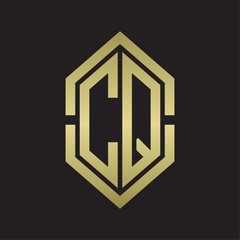 CQ Logo monogram with hexagon shape and outline slice style with gold colors