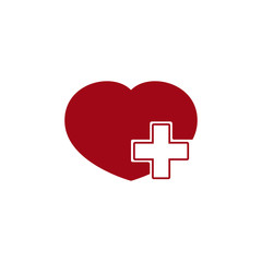 Obraz premium Vector health care icon, white cross in red heart