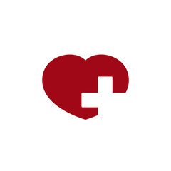 Vector health care icon, white cross in red heart