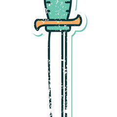 distressed sticker tattoo style icon of a dagger