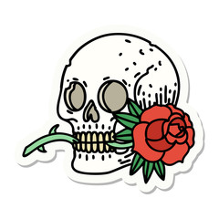 tattoo style sticker of a skull and rose