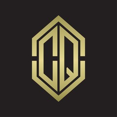 DQ Logo monogram with hexagon shape and outline slice style with gold colors