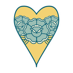 tattoo style icon of a heart and flowers