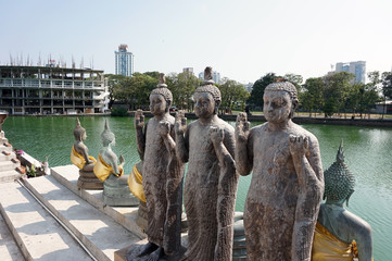 Colombo, Sri Lanka - 20th March 2018 : Seema Malakaya which is Buddhism Temple and statue of the...
