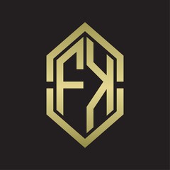 FK Logo monogram with hexagon shape and outline slice style with gold colors