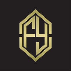 FY Logo monogram with hexagon shape and outline slice style with gold colors