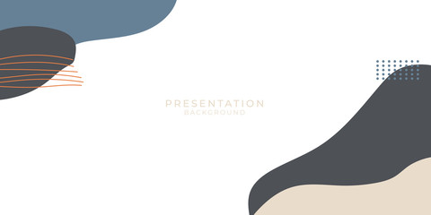 Memphis style abstract shapes with geometric liquid and wave. Brown grey white green vintage texture made of shapes for minimalistic presentation background.