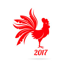 Vector illustration of rooster, symbol of 2017 on the Chinese calendar. Silhouette of red cock.
