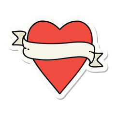 tattoo style sticker of a heart and banner