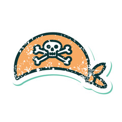 distressed sticker tattoo style icon of a pirate head scarf