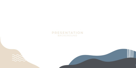 Memphis style abstract shapes with geometric liquid and wave. Brown grey white green vintage texture made of shapes for minimalistic presentation background.