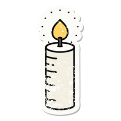 traditional distressed sticker tattoo of a candle