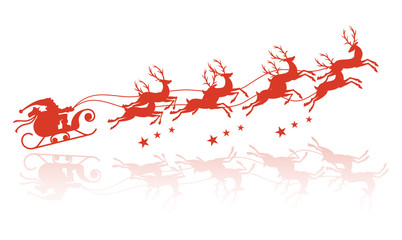 vector illustration of Santa Claus flying with reindeer.