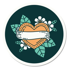 tattoo style sticker of a heart and banner