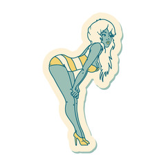 tattoo style sticker of a pinup girl in swimming costume