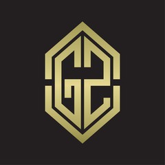 GZ Logo monogram with hexagon shape and outline slice style with gold colors